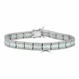 HarlemBling Mens Diamond Baguette Tennis Bracelet Solid 925 Sterling Silver 8mm Hip Hop ICY