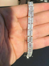 HarlemBling Mens Diamond Baguette Tennis Bracelet Solid 925 Sterling Silver 8mm Hip Hop ICY