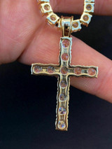 HarlemBling 4mm Single Row Tennis Chain W Cross 14k Gold and 925 Sterling Silver 80ct Diamond