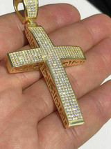 HarlemBling Mens REAL 14k Yellow Gold Over Solid 925 Silver Large Cross 3ct Diamond 2x1.5