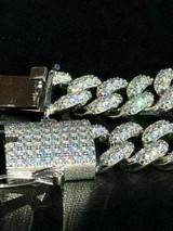 HarlemBling Real Solid 925 Silver Mens Miami Cuban Link Bracelet ICY Diamonds 12mm Hip Hop
