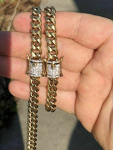 HarlemBling Men Cuban Miami Link Bracelet and Chain Set 18k Gold Plated 8mm Diamond Clasp