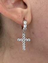 HarlemBling Solid 925 Sterling Silver Men Ladies Dangle Cross Hoop Earrings Iced Diamond