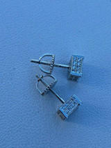 HarlemBling Mens Ladies Real Solid 925 Silver Iced CZ HipHop Earrings Studs Small Cube 1/4