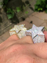 HarlemBling Mens Hip Hop 3D STAR Solid 925 Silver 5ct Diamond Pinky RING 14k Gold Real ICED