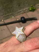 HarlemBling Mens Hip Hop 3D STAR Solid 925 Silver 5ct Diamond Pinky RING 14k Gold Real ICED