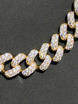 HarlemBling Mens Cuban Miami Link 15mm Chain 14k Yellow Gold Over Solid 925 Silver Diamonds