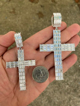 HarlemBling Solid 925 Sterling Silver Cross Pendant Baguette Iced Diamond Necklace Hip-Hop