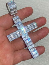 HarlemBling Solid 925 Sterling Silver Cross Pendant Baguette Iced Diamond Necklace Hip-Hop