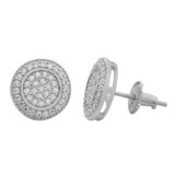 HarlemBling Real Solid 925 Silver Iced CZ Hip Hop Mens Earrings Large Studs Screw Backs
