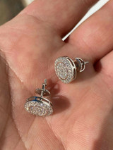 HarlemBling Real Solid 925 Silver Iced CZ Hip Hop Mens Earrings Large Studs Screw Backs