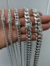 HarlemBling Mens Miami Cuban Link Chain Silver Or Bracelet 5-14mm Box Clasp