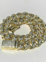 HarlemBling Mens Miami Cuban Link Bracelet 14k Yellow Gold Over Solid 925 Silver Diamonds