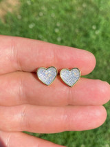 HarlemBling 14K Gold Real 925 Silver Heart Earrings Diamond Studs Iced Screw Back Aretes