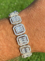 HarlemBling Mens Real Solid 925 Silver Baguette Iced Bracelet 15mm Thick Bust Down Diamonds