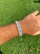 HarlemBling Mens Real Solid 925 Silver Baguette Iced Bracelet 15mm Thick Bust Down Diamonds
