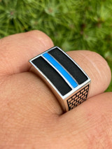 Solid 925 Sterling Silver Ring Blue Lives Matter Thin Blue Line Police Detective