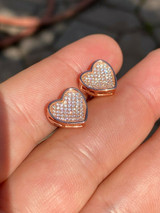 HarlemBling 14K Rose Gold Over Real 925 Silver Heart Shape Earrings Diamond Stud Iced Aretes