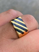 HarlemBling Mens 14k Gold Over Solid 925 Silver Black Onyx Ring Pinky Anillo Para Hombre