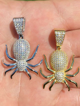 HarlemBling Mens Ladies Real 925 Sterling Silver Spider Pendant Necklace Iced Gold HipHop 1