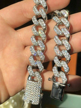 HarlemBling Mens Miami Cuban Link Bracelet Real Icy Solid 925 Silver HEAVY 15mm Iced Diamond