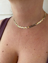 Handmade 925 Silver Tri Color Yellow Rose Gold Twisted and Braided Herringbone Chain Necklace