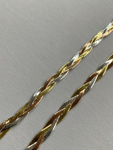 Handmade 925 Silver Tri Color Yellow Rose Gold Twisted and Braided Herringbone Chain Necklace