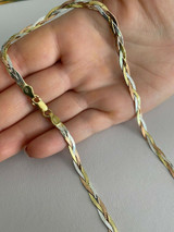 Handmade 925 Silver Tri Color Yellow Rose Gold Twisted and Braided Herringbone Chain Necklace