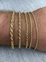 HarlemBling Mens Womens Real 14k Gold Plated Solid 925 Sterling Silver Rope Bracelet 2-6mm