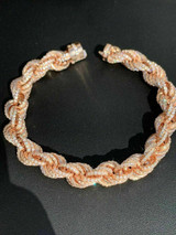HarlemBling Mens 10mm Rope Bracelet Rose Gold and Real Solid 925 Sterling Silver 20ct Diamond