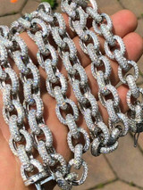 HarlemBling Solid 925 Sterling Silver Mens Thick Heavy Rolo Chain Iced Diamonds Flooded Out