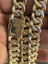 HarlemBling Mens Miami Cuban Link 12mm Chain 14k Gold and Solid 925 Silver Bust Down 18-30