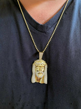 HarlemBling 14k Gold Over Real 925 Sterling Silver Icy Jesus Piece Pendant Iced Men Necklace