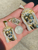 HarlemBling 14k Gold Over Real 925 Sterling Silver Icy Jesus Piece Pendant Iced Men Necklace