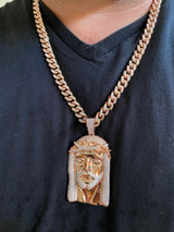 HarlemBling 14k Rose Gold Over Real 925 Silver Hip Hop Jesus Piece Pendant Iced Men Necklace