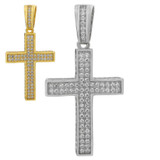Solid 925 Sterling Silver 1" Iced Diamond Cross Pendant - Gold Hip Hop Necklace