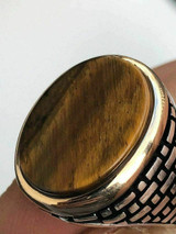 HarlemBling Solid 10k Gold and 925 Sterling Silver Tigers Eye Mens Ring Size 7-13 Pinky