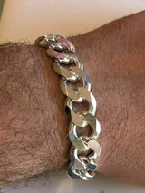HarlemBling Mens Miami Cuban Link Bracelet Solid 925 Sterling Silver 8.5 14mm 53 Gram ITALY
