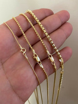 HarlemBling 14k Gold Solid 925 Sterling Silver Rounded Box Chain 1-3mm Necklace Men Ladies