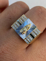 HarlemBling Mens Hip Hop Real 14k Yellow Gold Over Solid 925 Silver Virgin Mary Ring Iced