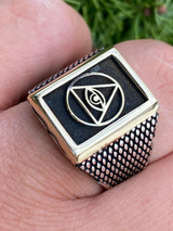 Italiano Silver, Inc Mens 14k Gold and Real Solid 925 Silver All Seeing Eye Of Providence Masonic Ring