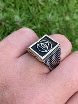 Italiano Silver, Inc Mens 14k Gold and Real Solid 925 Silver All Seeing Eye Of Providence Masonic Ring