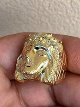Italiano Silver, Inc Mens Real 14k Yellow Gold Over Solid 925 Silver Jesus Face Ring Pinky Hip Hop