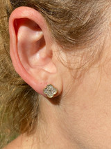 HarlemBling 14k Gold Over Real Solid 925 Sterling Silver Earrings Clover Flower Cross Studs