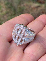 HarlemBling Real Solid 925 Sterling Silver Mens Hip Hop Dollar Sign dollar Iced Pimped Out Ring