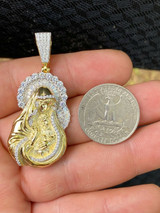 HarlemBling Real Solid 925 Silver and 14k Gold Virgin Mary Iced Diamond Pendant Mens Hip Hop