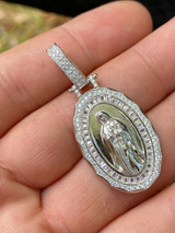 HarlemBling Real 925 Sterling Silver Virgin Mary Necklace Pendant Iced Diamond Medallion Men