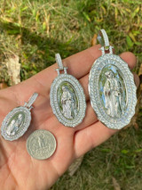 HarlemBling Real 925 Sterling Silver Virgin Mary Necklace Pendant Iced Diamond Medallion Men