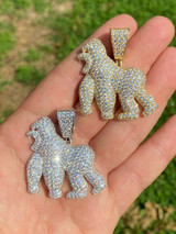 HarlemBling Real Solid 925 Sterling Silver Gold Gorilla Pendant Ape Necklace Iced Diamond