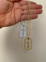 HarlemBling Solid 925 Sterling Silver / Gold Dog Tag Iced Baguette Diamond Jesus Necklace